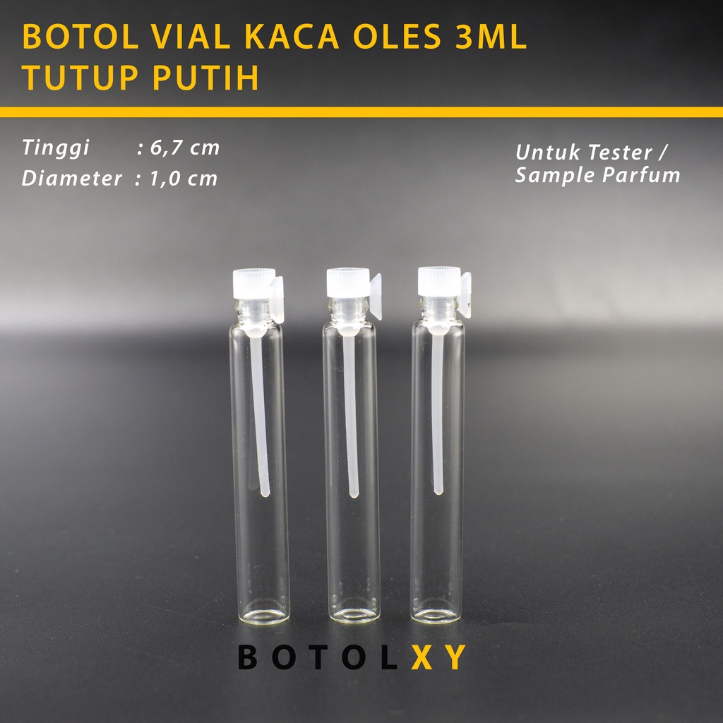 Vial 3ml Botol Lidi Tester Sample Parfum Kaca Stik Oles Mini - Putih