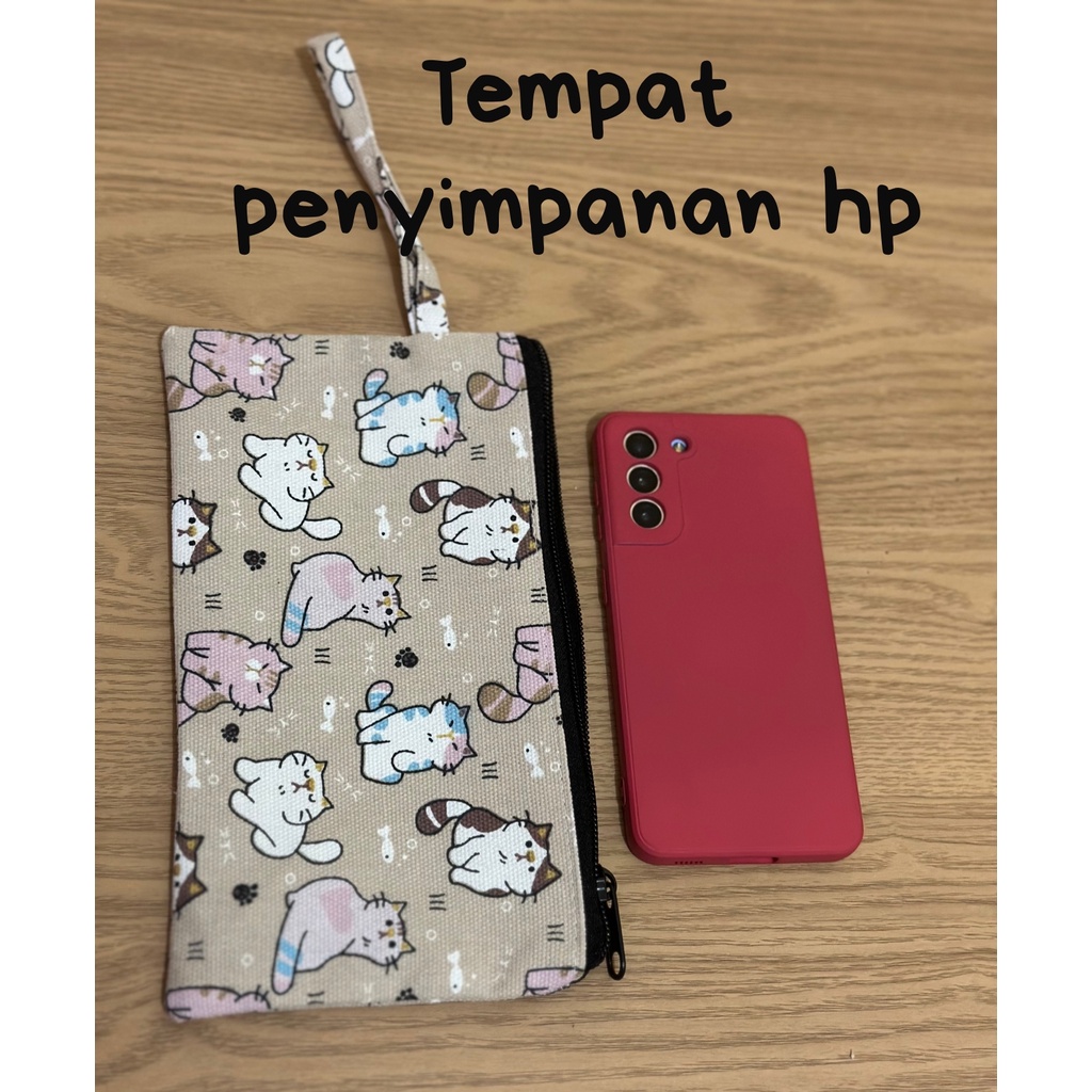 Handle Bag Pouch Mini Lucu Murah Dengan Resleting Tas Kecil Serbaguna Motif Bahan Kanvas Zipper Dengan Tali Tempat Pensil Motif Lucu Dompet Serbaguna Kanvas Tali