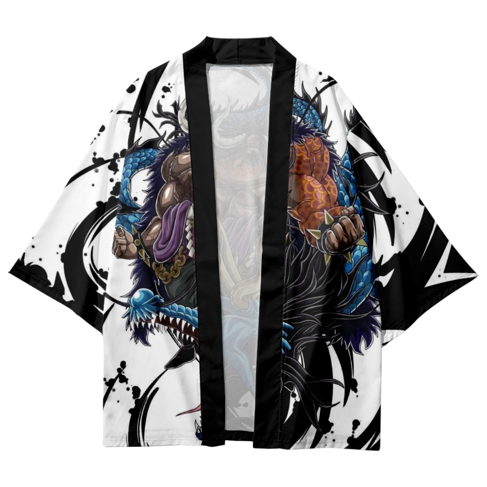 baju Harajuku Traditional Asian Clothing Japanese Cardigan Cool Kimono Demon Print White Beach Yukata Women Men Cosplay Haori Pants bisa custom desain