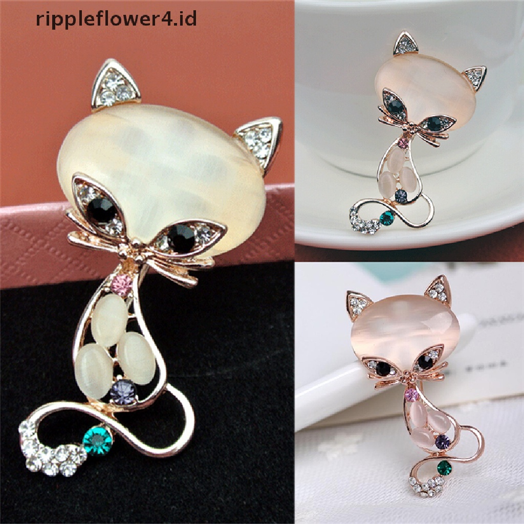 {rippleflower4.id} Bros Rubah Batu Opal Panas Wanita Fashion Hewan Lucu Pin Bros Perhiasan~