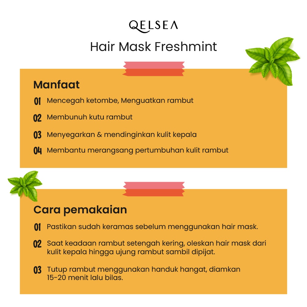 Hair Mask Smoothing Care Fresh Mint Masker Rambut Alami Herbal Aroma Daun Mint Segar Anti Ketombe dan Melembutkan 250 gr QBAST
