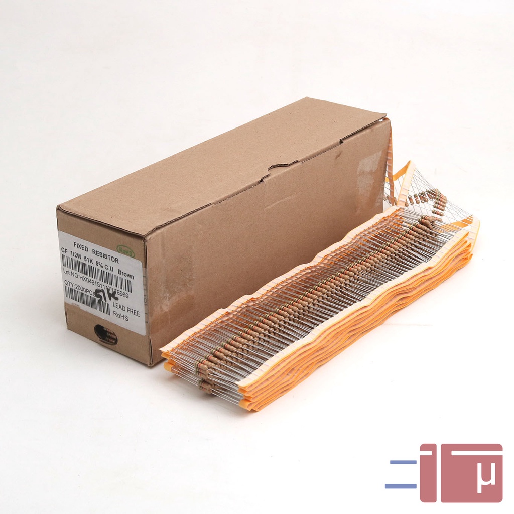 x10 Resistor 51K 1/2W Karbon 5% Taiwan Kaki Tembaga