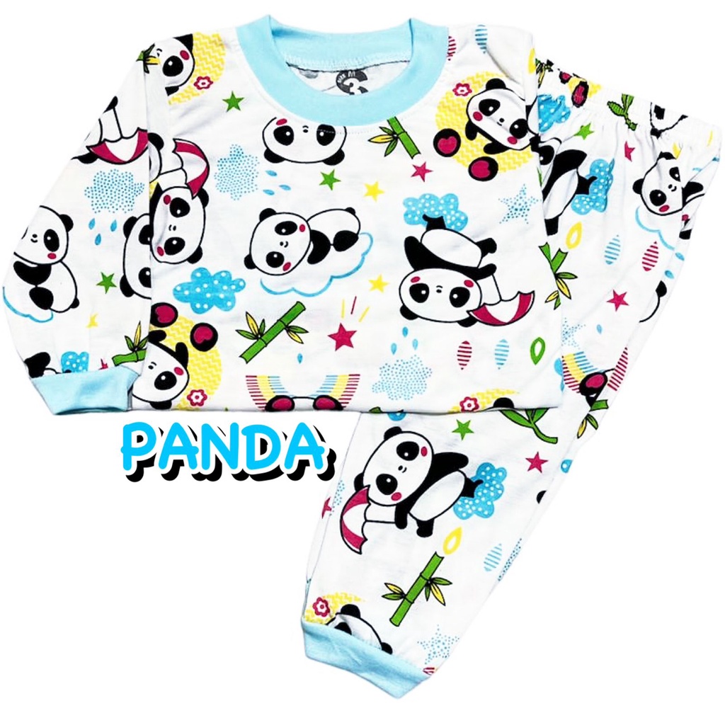 (1 KG MUAT 7 STEL) BAJU TIDUR ANAK KIDS PEREMPUAN/CEWEK LAKI-LAKI/COWOK SETELAN/STELAN BAHAN KAOS KATUN 1-4 TAHUN PANDA/BEAR/BERUANG
