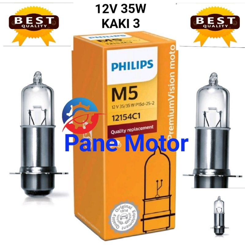LAMPU DEPAN MOTOR BOHLAM HOLOGEN KAKI 3 M5 12V 35W PHILIPS SUPRA X LAMA BEST QUALITY