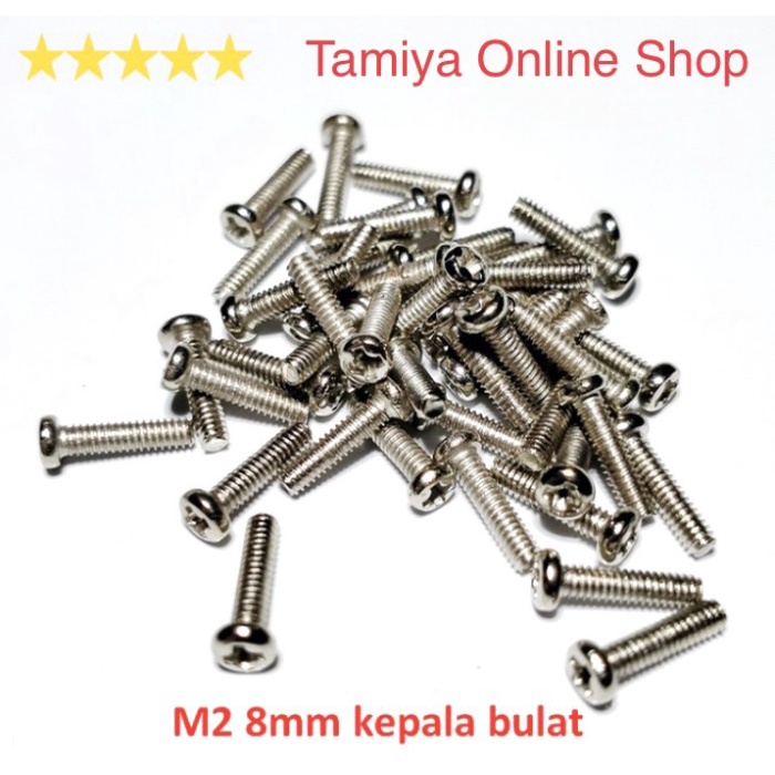 Tamiya Screw M2 x 8 mm Baut Bulat Baut Silver 8 mm per pcs (NS829)