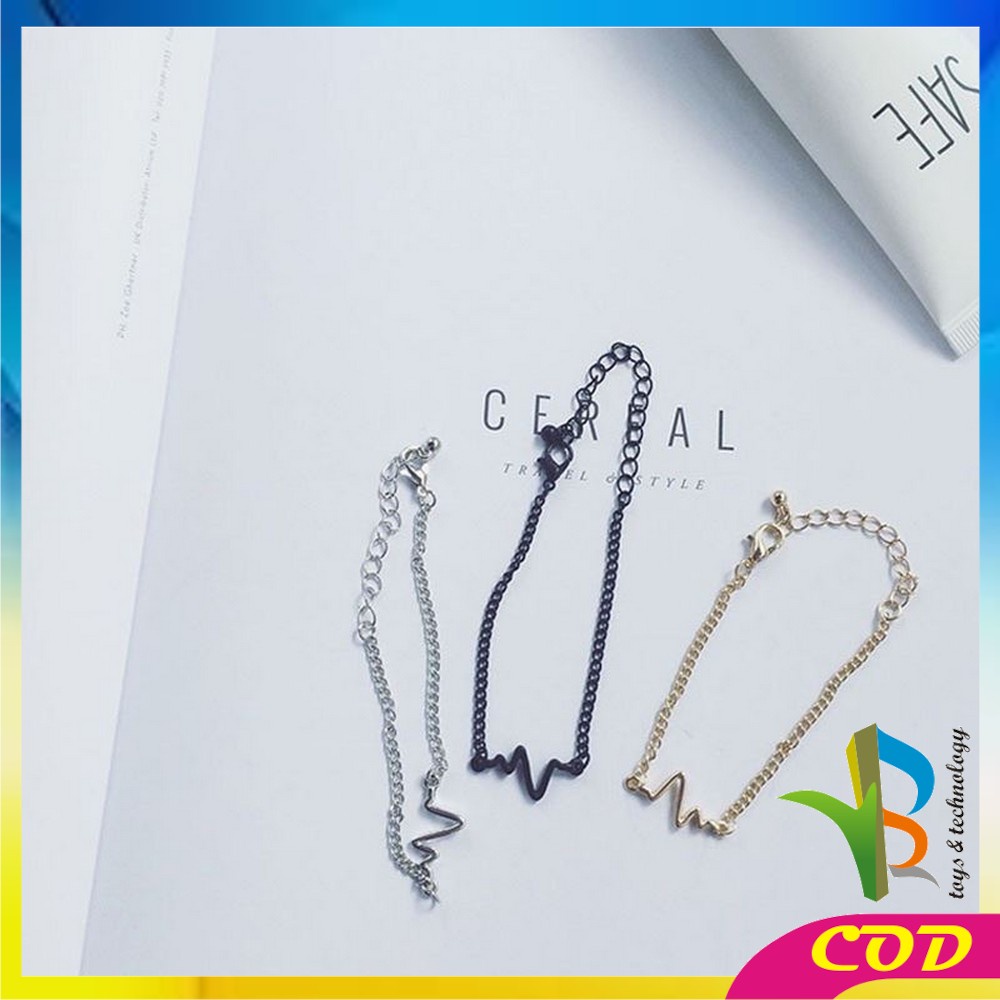 RB-K82 Gelang Rantai Bentuk Denyut Jantung Korean Style Pria Wanita Aksesoris Gelang Zigzag Nadi Adjustable Simple