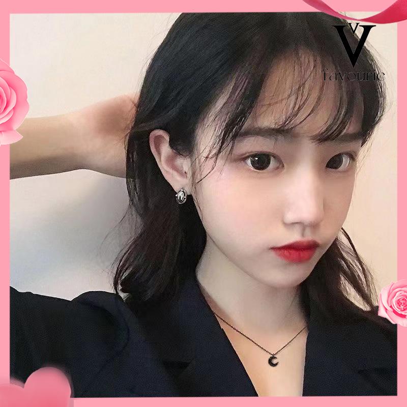 CODKalung Liontin Korea Bulan Berlian Hitam Kalung  Rantai Tulang Selangka Untuk Wanita-FA