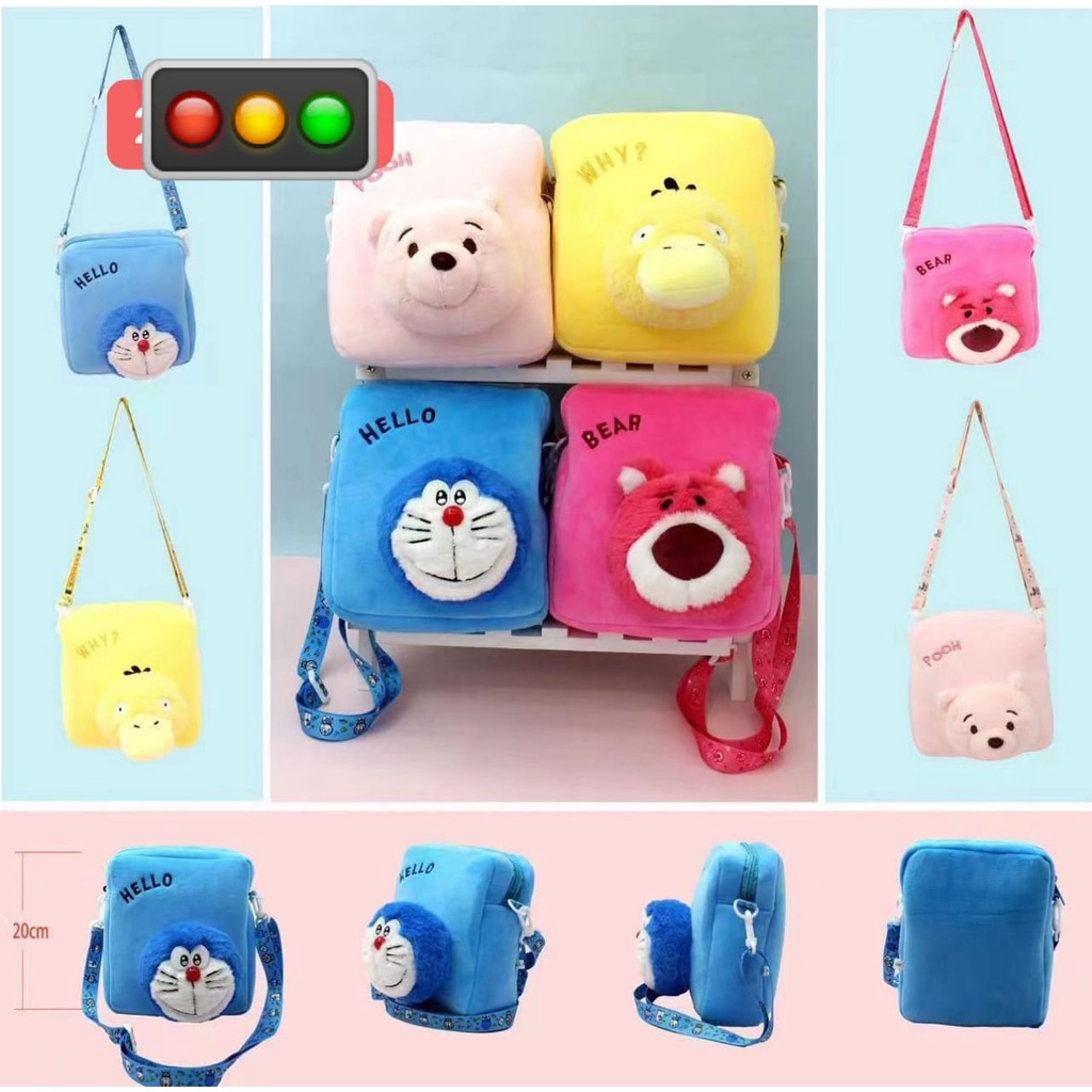 Tas Selempang Sling Bag Timbul Karakter Pooh Lotso Doraemon Psyduck