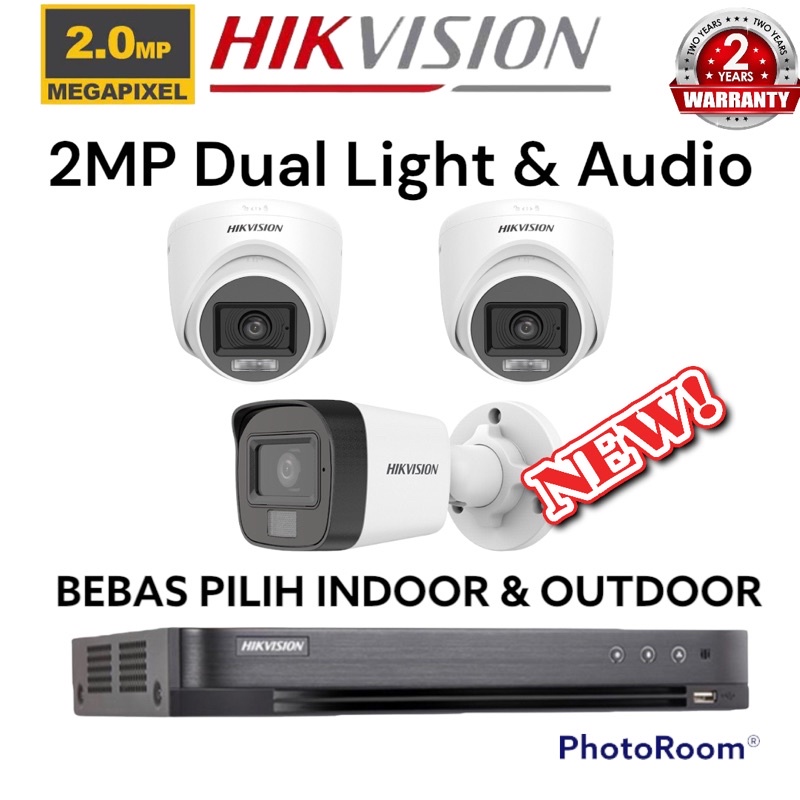 PAKET CCTV 3 CAMERA HIKVISION 2MP 1080P DUAL LIGHT AUDIO / COLORVU DVR 4CH