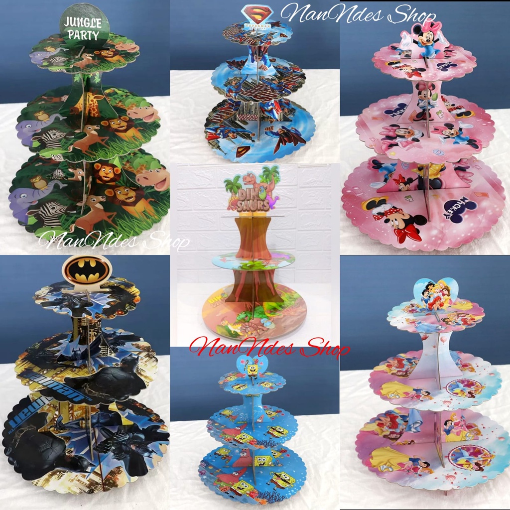 Standing cupcake karakter / Stand cake karakter / 3 tier Stand Kartun Princess Roblox Paws Mermaid B