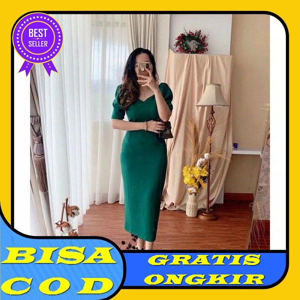 Laura Brukat Dress Gaun Kondangan Korea Wanita Hitam Natal Putih Merah Hijau Natalan Kristen Gereja 