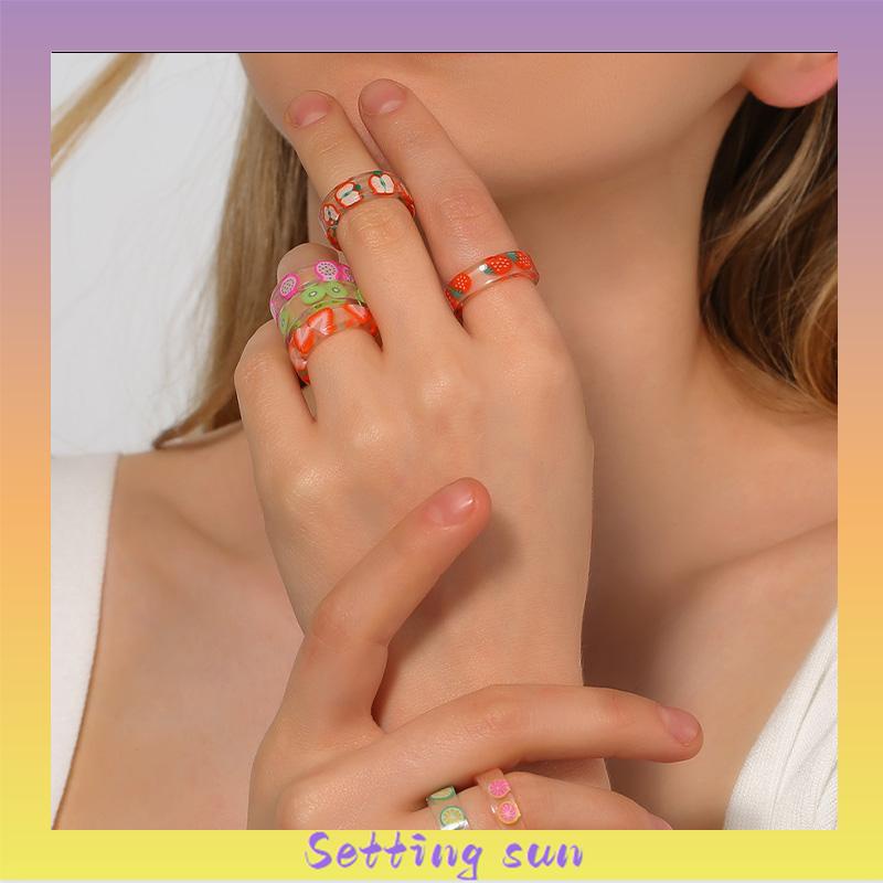 Cincin Bahan Resin Akrilik Bentuk Buah Untuk Wanita Fashion Korea TN