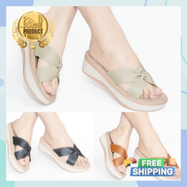 Wedged Big Size Karet Nyaman Wetges Empuk Hak Tinggi Sandal Gunung Perempuan Pesta Wedges Korean Sty