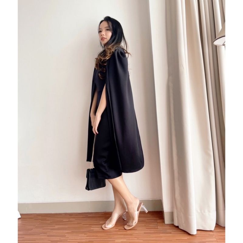 Cape Midi Dress Casual Korean Style