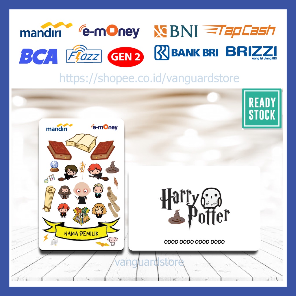 KARTU E MONEY E TOLL KARTUN HARRY POTTER ANIME EMONEY MANDIRI FLAZZ BCA BNI TAPCASH BRIZZI BRI - 2 SISI