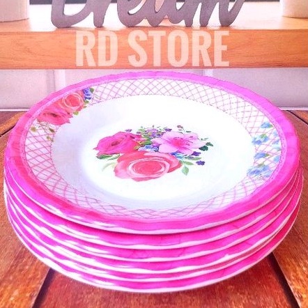 promo 12.pcs piring makan ulir melamine motif rose