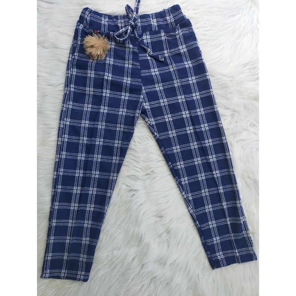 CELANA ANAK PEREMPUAN USIA 6 -13 TAHUN CELANA LUNA ANAK POM POM CELANA POM POM MOTIF KOTAK FASHION ANAK PERMPUAN