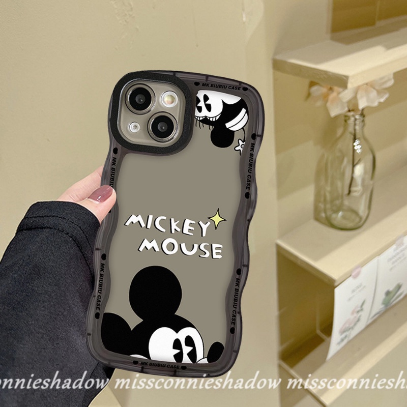 IPHONE Casing Pasangan Kompatibel Untuk Iphone11Xr 7Plus 8Plus 14 12 13 Pro Max 6 6s 8 7 Plus 14Plus X XS Max 11Pro Max SE 2020kartun Lucu Mickey Mouse Wavy Edge Soft TPU Back Phone Case