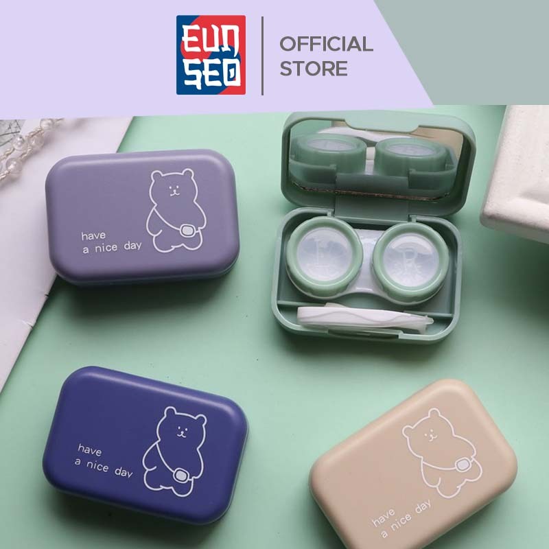 EUNSEO Kotak Softlens Bear Premium Case Softlens Jepitan + Cermin Lucu Import Korea