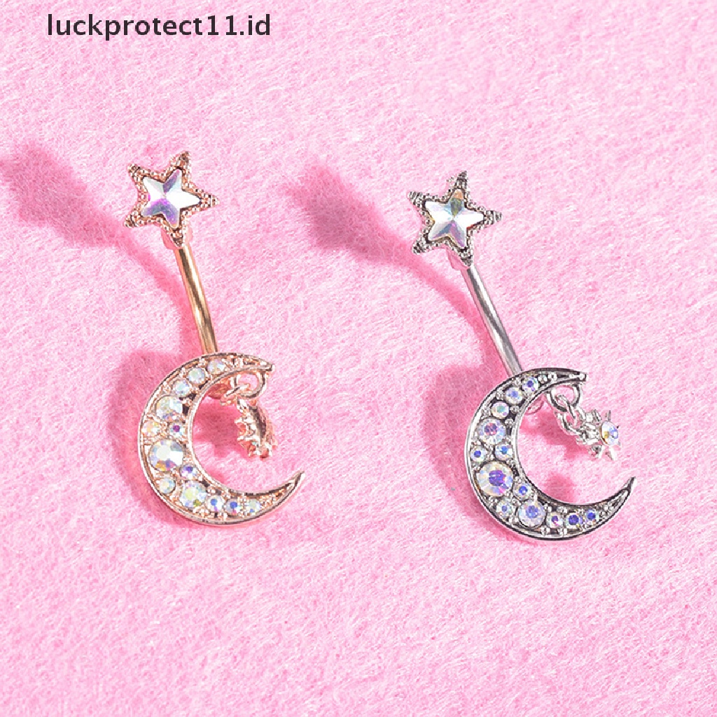 /Fashion Hot// Fashion// Pusar Belly Button Rings Bar Kristal Bulan Bintang Menjuntai Perhiasan Tubuh.