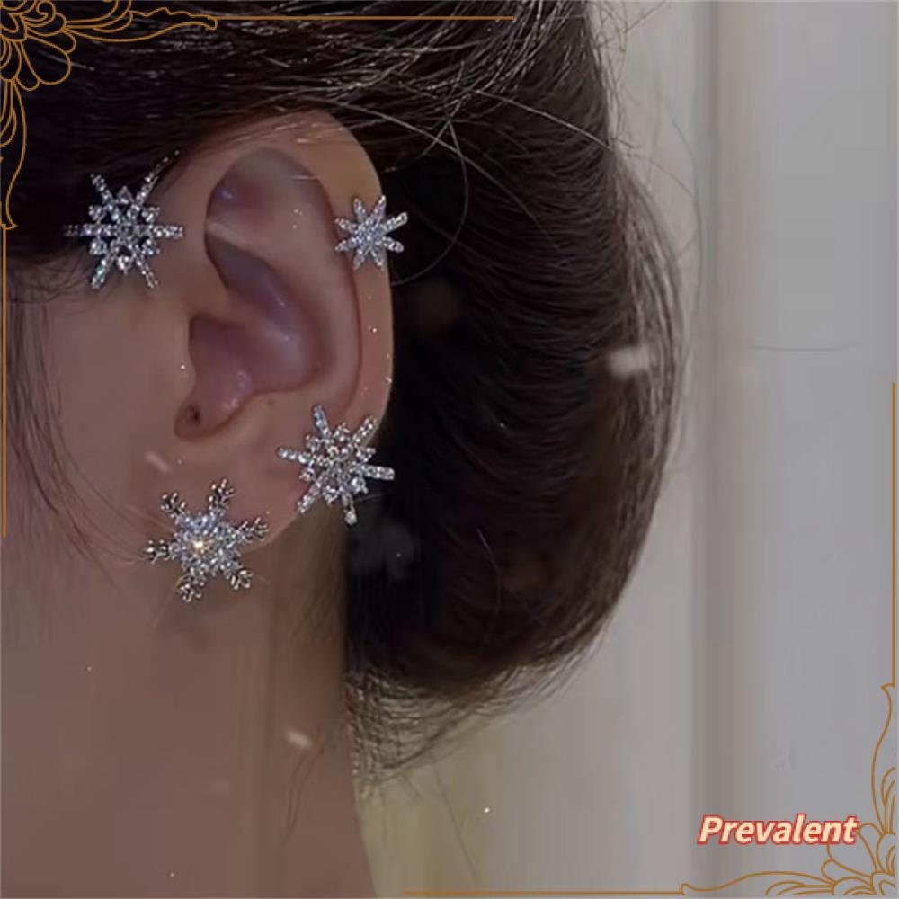 Preva Snowflake Ear Wrap Snowflake Pesta Hadiah Natal Tanpa Tindik Untuk Wanita Pria Anting Tragus