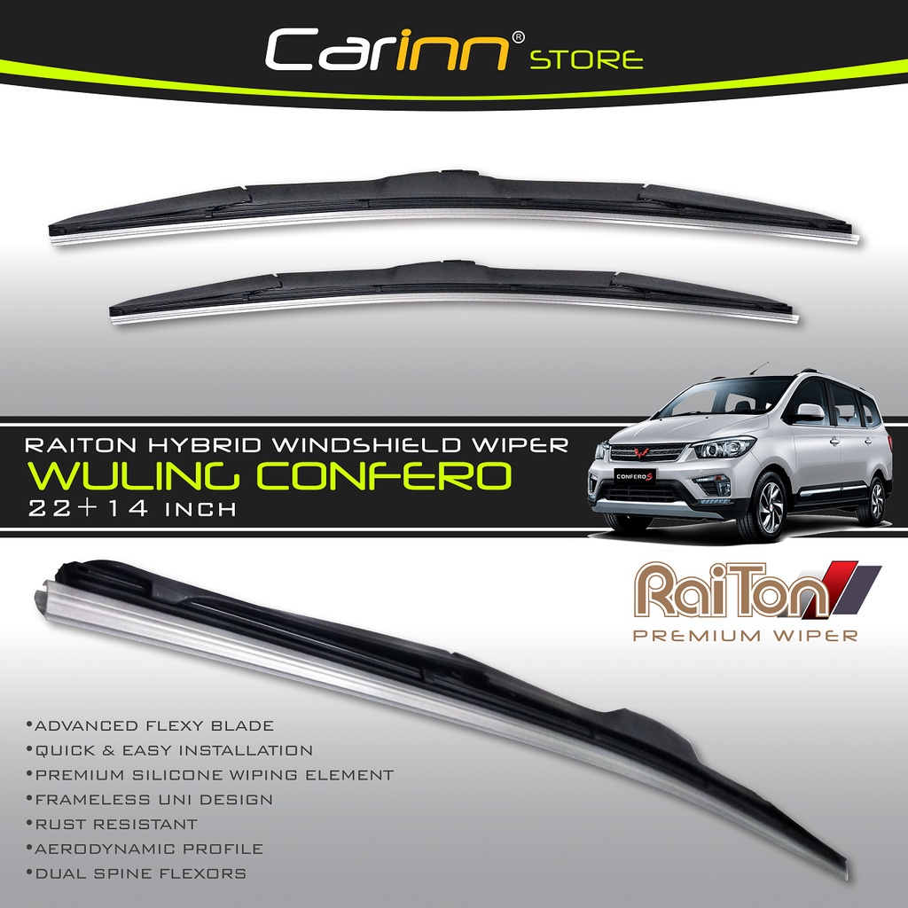 Raiton Sepasang Wiper Hybrid Kaca Depan Mobil Wuling Confero 22" & 14" -2 Pcs