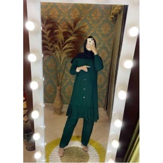 One Set Tunik Rempel Polos Rayon Wanita Busui Kancing Depan