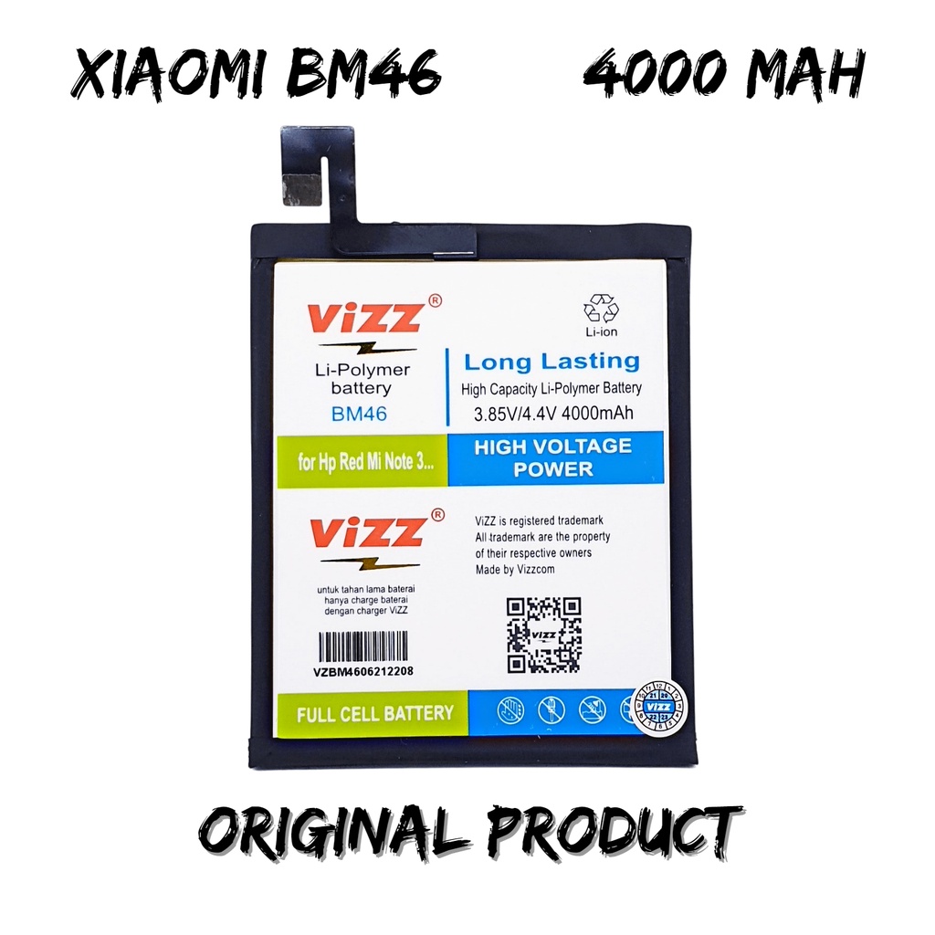 Vizz Baterai Xiaomi BM46 Batre Redmi Note 3 / Note 3 Pro Original