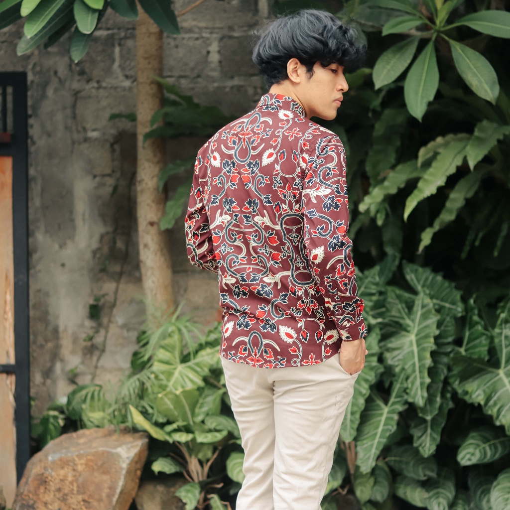 BatikBule Kemeja Batik Slimfit Panjang Motif Casual Warna Maroon &amp; Hijau LBL 1857 &amp; 1858