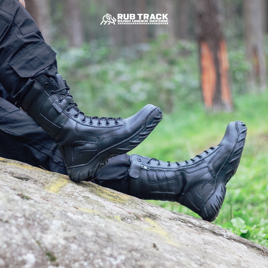 RUBTRACK - Sepatu Pdl Cyber Black Premium Bahan Kulit Asli Boots Tactical Pria Gagah Top Tactical Shoes