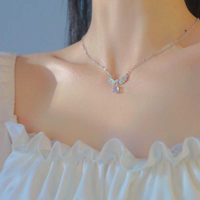 Fancyqube Sayap Malaikat Desain Sayap Sayap Aesthetic Vintage Kalung Wanita Moonstone Simple Necklaces