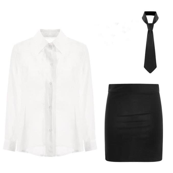 Wanita Lingerie Pakaian Sexy Seragam Kantor Cosplay Shirt Set a356