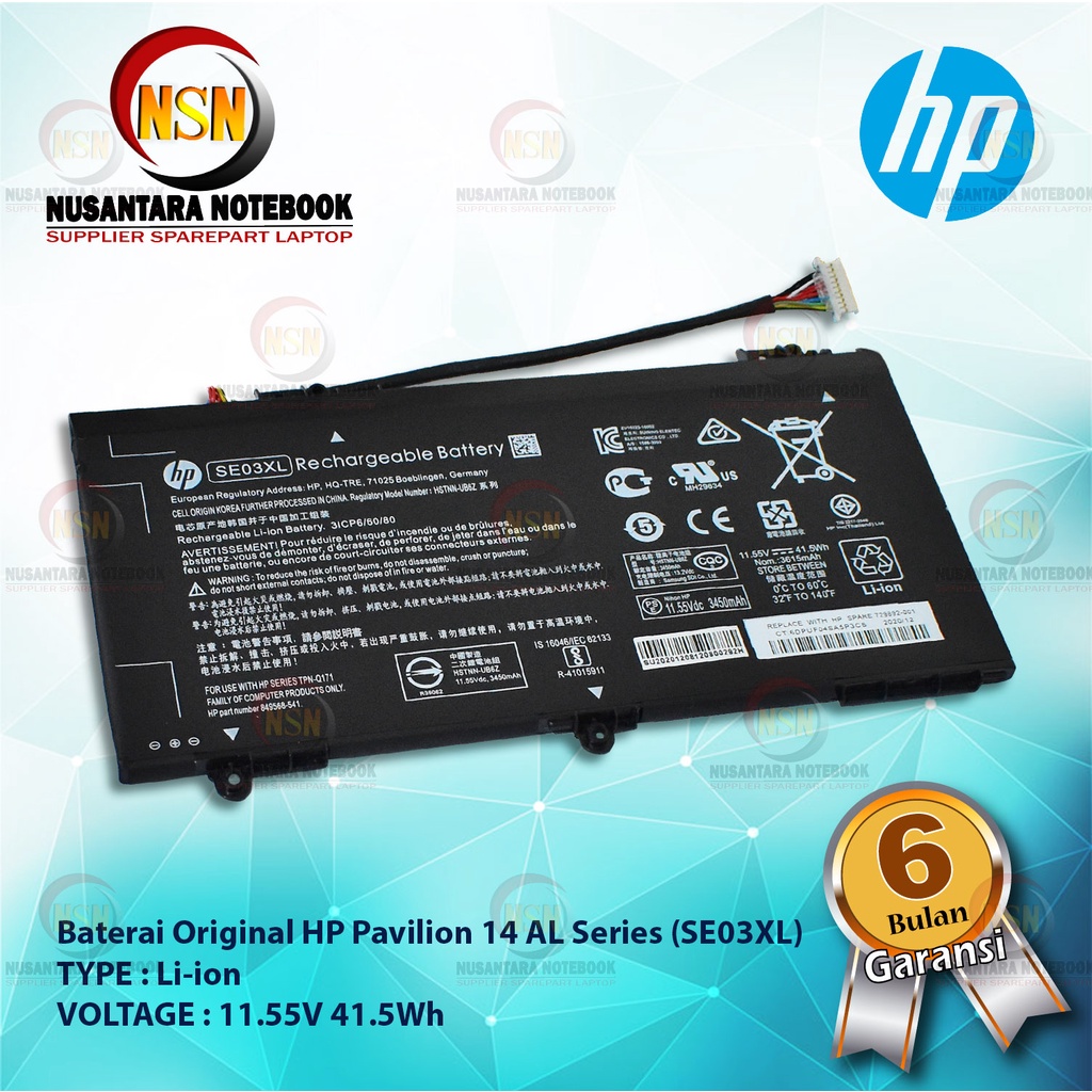 Baterai Original Hp Pavilion 14 AL Series SE03XL 11.55V 41.5Wh