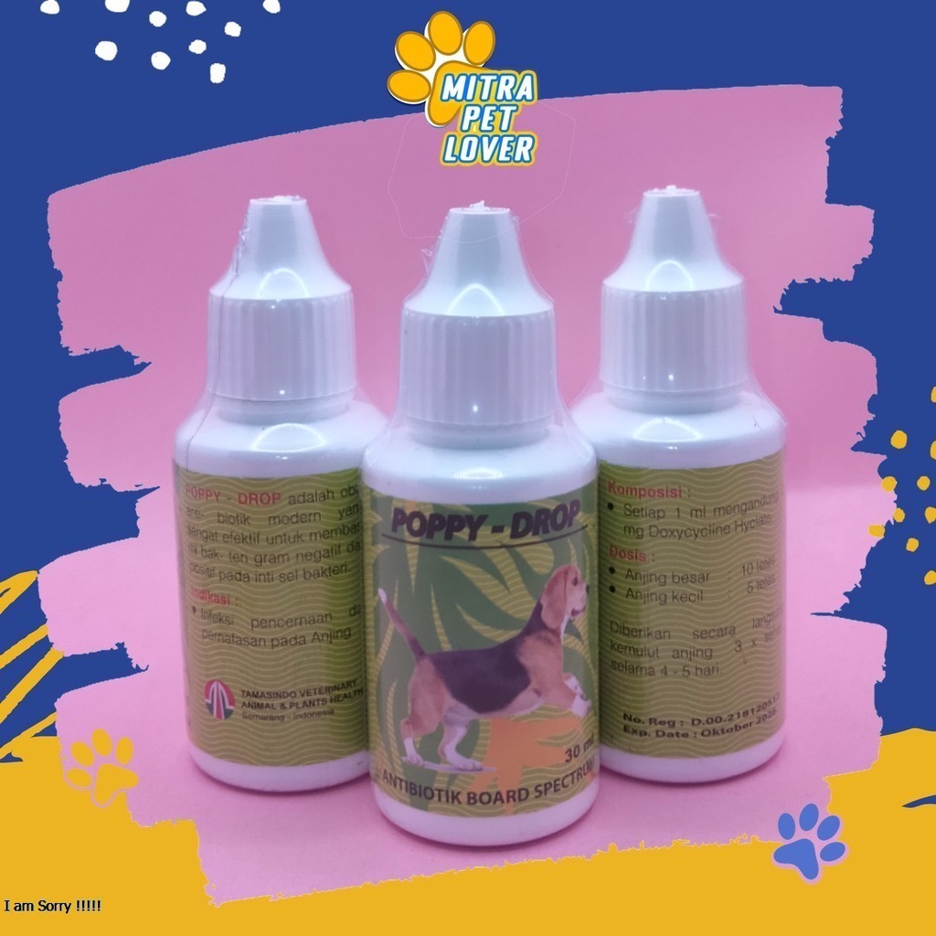 ANTIBIOTIK PEMBASMI BAKTERI ANJING - POPPY DOG DROP 30ML - OBAT UNTUK MENGOBATI INFEKSI PENCERNAAN PADA DOGGY - MURAH ASLI GARANSI KUALITAS ORIGINAL - PET ANIMAL HEALTHCARE &amp; VETERINARY TAMASINDO OBAT KESEHATAN &amp;  VITAMIN TERNAK HEWAN  MITRAPETLOVER