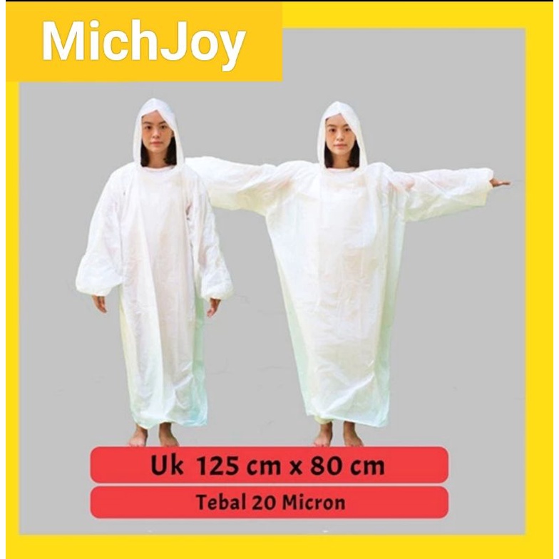 Jas Hujan plastik HDPE poncho putih lengan karet