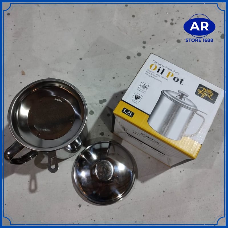 AR OIL POT 1.3Liter / WADAH SARINGAN MINYAK STAINLESS STEEL 1300ml / TEMPAT SARINGAN MINYAK GORENG