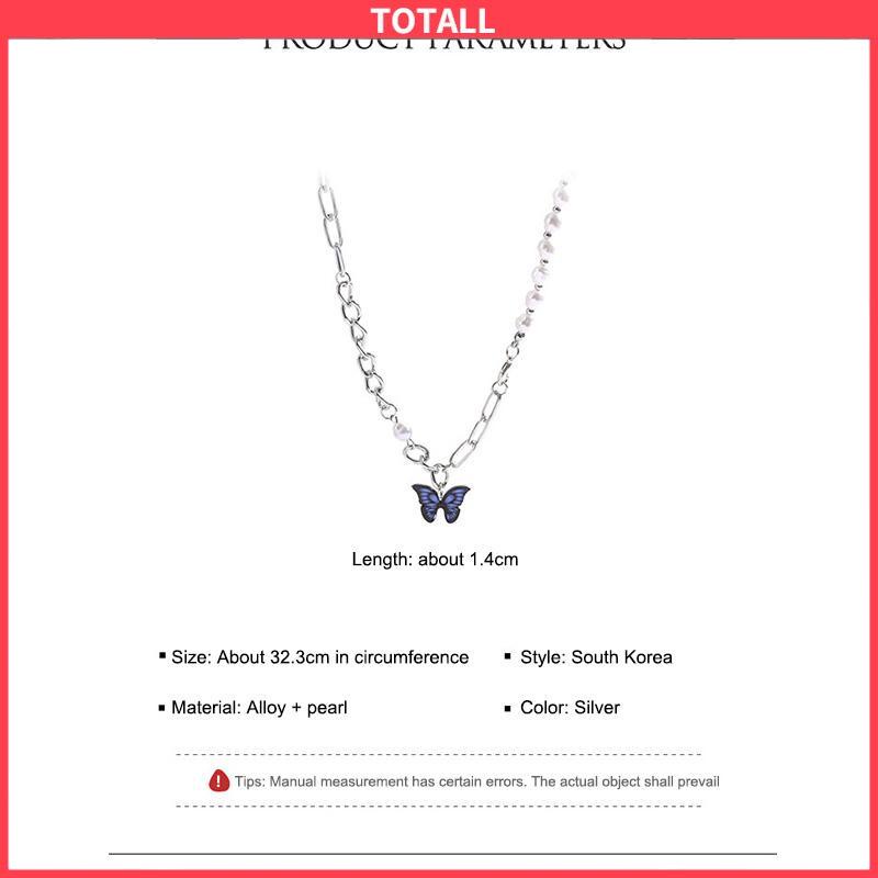 COD Kalung Rantai Kupu-Kupu Mutiara Desain Choker Fashion Korea Gaya Untuk Wanita-Totall
