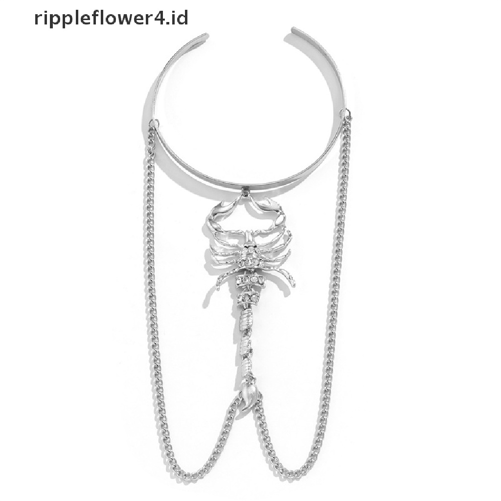 {rippleflower4.id} Punk Hip Hop Berlian Imitasi Rumbai Gelang Wanita Pria Gothic Scorpion Lengan Bangles Perhiasan~