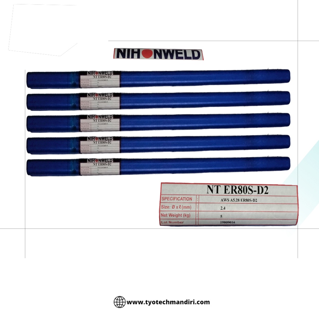 kawat las Nihonweld Tig ER80S-D2 dia 2.4 mm Filler