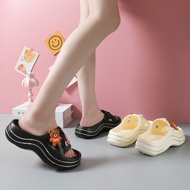 Lazy Bear Sendal Wedges Jelly Slip On H21 Sandal Platform Jibbitz Wanita Korea Super Soft EVA