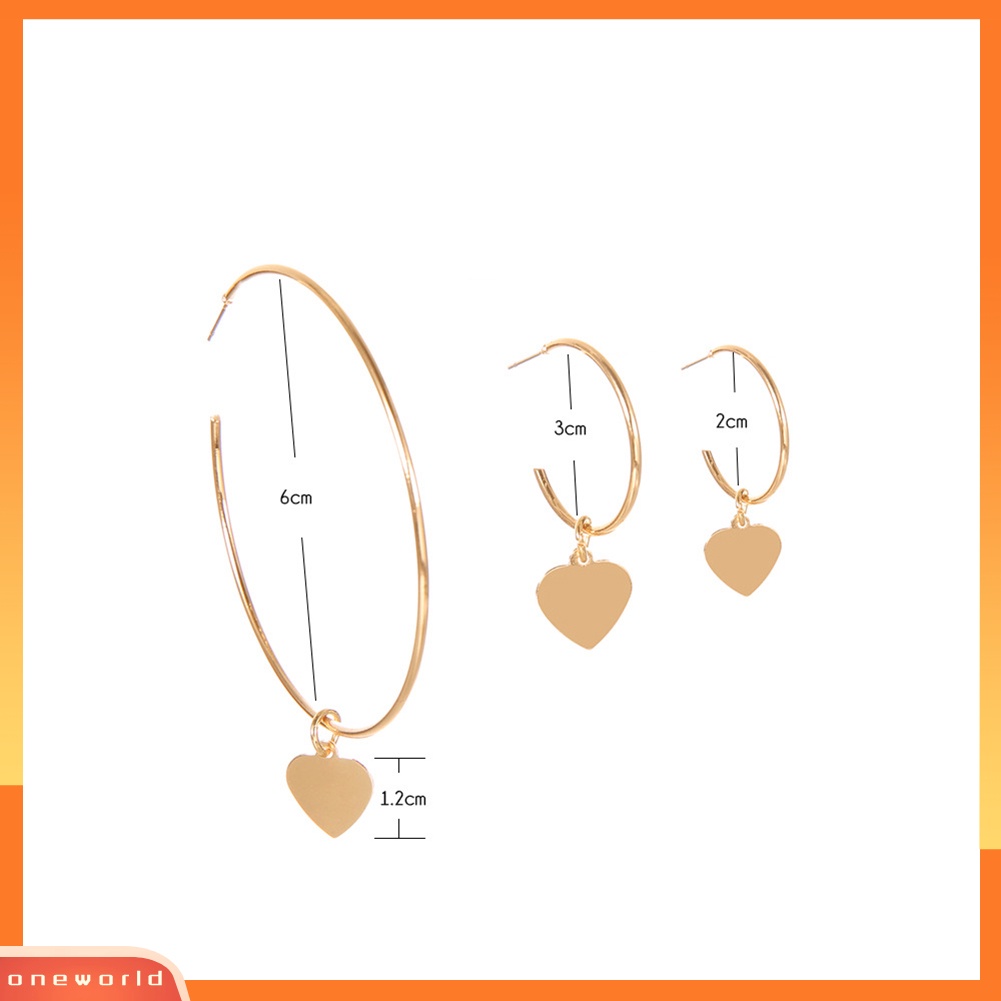 [WONE] 3 Pcs/Set Fashion Wanita Hati Lingkaran Besar Menjuntai Hoop Anting Pesta Perhiasan Hadiah