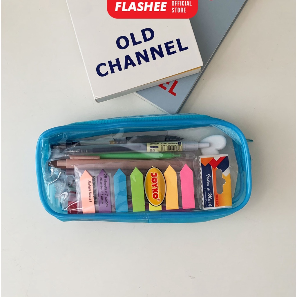 

Flashee Tempat Pensil Kotak Pensil Biru Muda Dompet Pouch PVC Transparan Resleting Kapasitas Besar Organizer Pouch Multifungsi Simple Minimalis