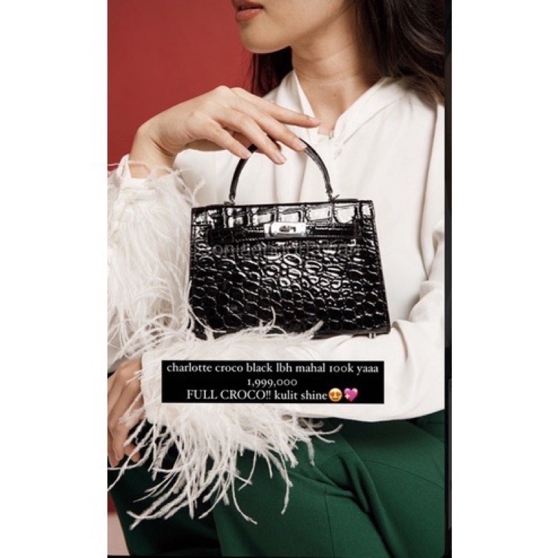 CHARLOTTE BAG TAS BLACK CROCO WANITA BRAND IWEARMYRA NEW NO SEGEL