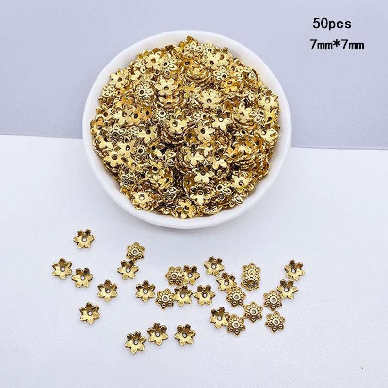 50pcs 7mm Silver Lapis Emas Kelopak Bunga Potongan Perlengkapan Perhiasan Manik Cap Charms Untuk Membuat Perhiasan