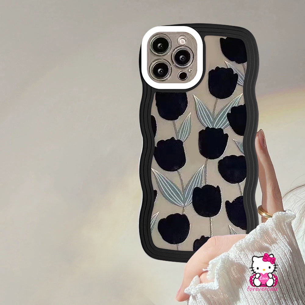 Oppo A17 A57 A95 A5s A15 A96 A54 A74 A3s A16s A16 A17K A55 A12 A5 A9 2020 A76 A77 A7 A16K A1k A77s A53 A52 Reno 8 7Z 8Z 6 A12E Soft TPU Bening Wavy Edge Retro Flower Sarung Tulip