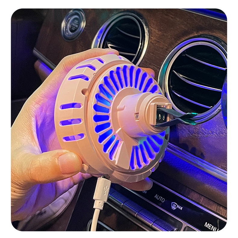 Kipas Angin Mobil Car USB Fan Aromatherapy Diffuser RGB Ambient Light