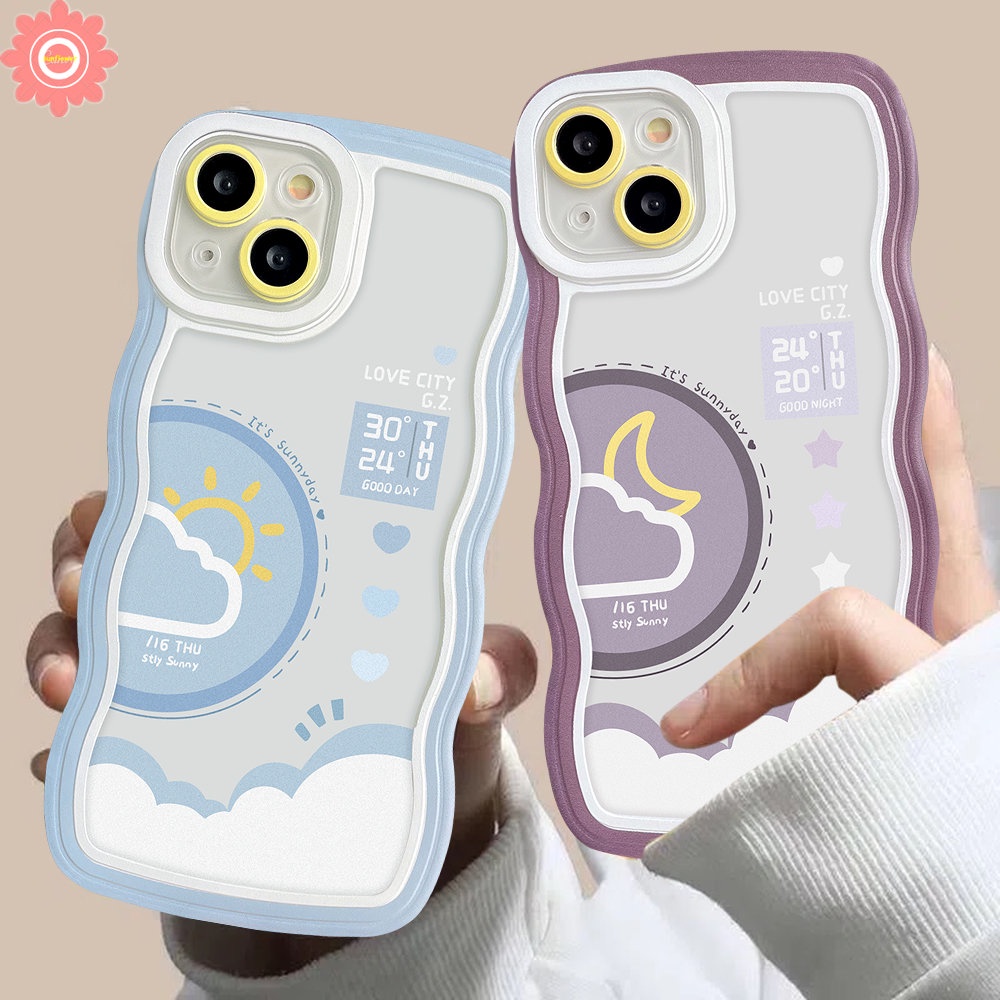 Case Pasangan Untuk Samsung A14 A04 A32 A53 A50s A22 A13 A04s A03s A04E A50 A12 A23 A52 A52s A33 A02s A03 A21s A30s A20 A11 A51 A31 M32 Bergelombang Pinggiran Siang Malam Ramalan Cuaca Soft Cover