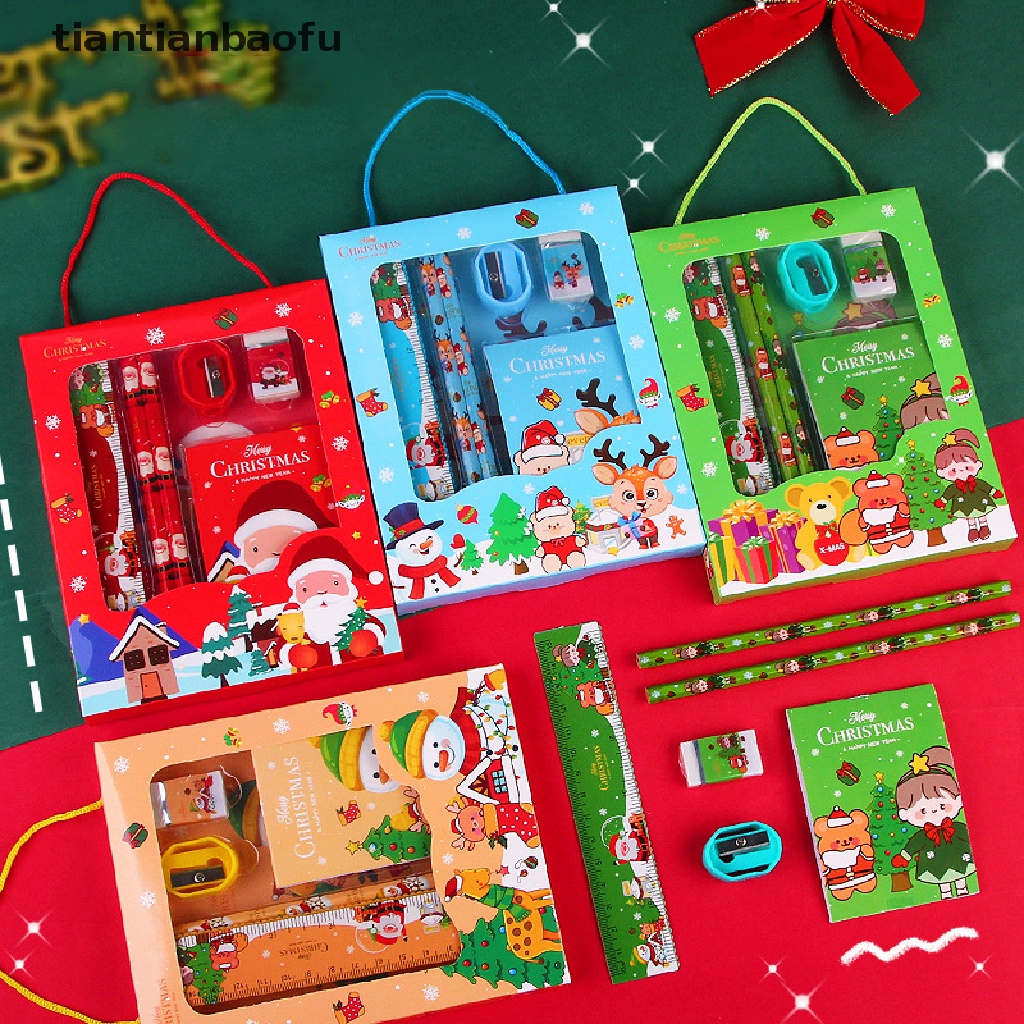 [tiantianbaofu] 6pcs /Set Natal Stationery Set Anak Lucu Kartun Perlengkapan Sekolah Hadiah Ulang Tahun Anak Hari Anak Kids Stationery Gift Set Butik