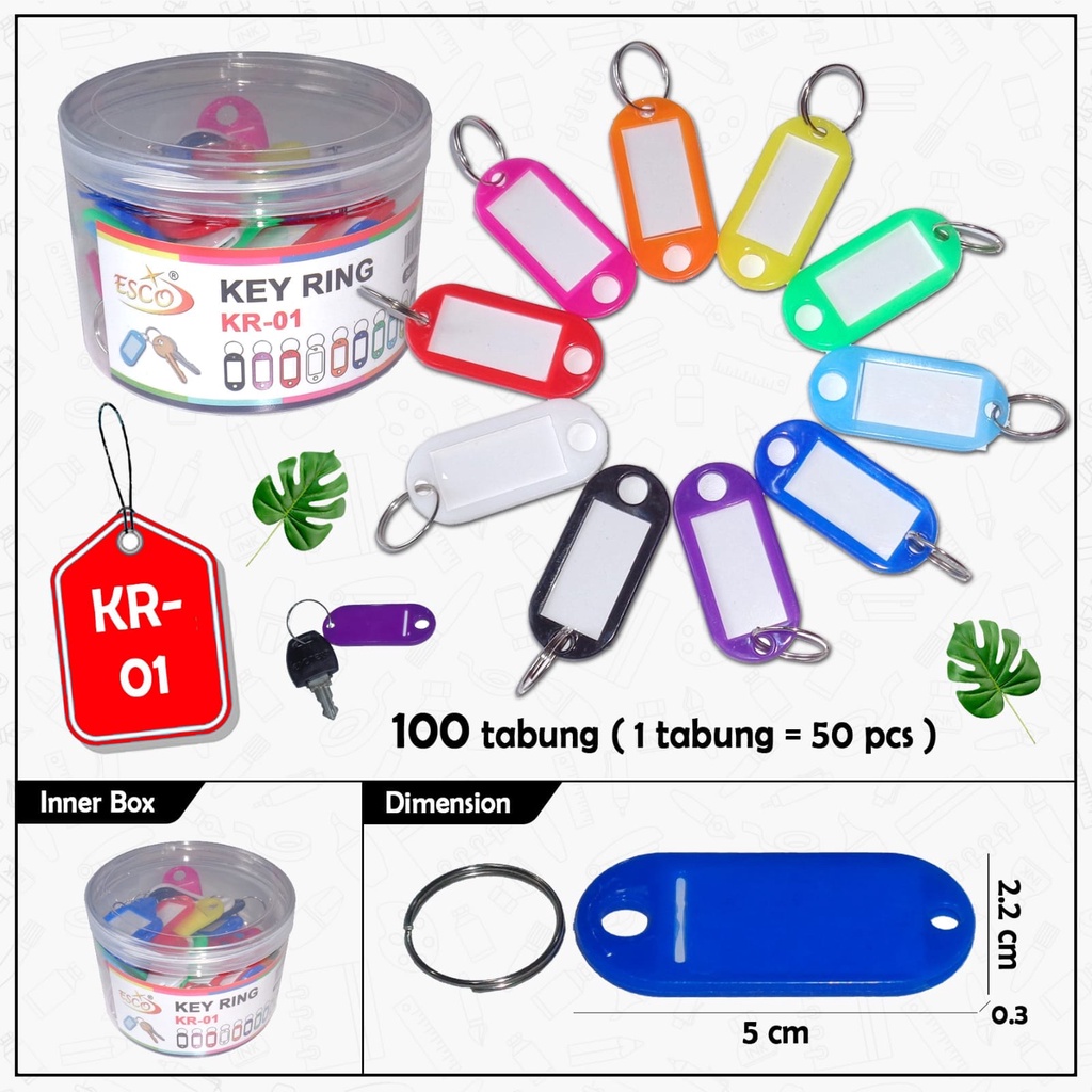 Gantungan Kunci Plastik Label nama ESCO Key Ring isi 50 pcs