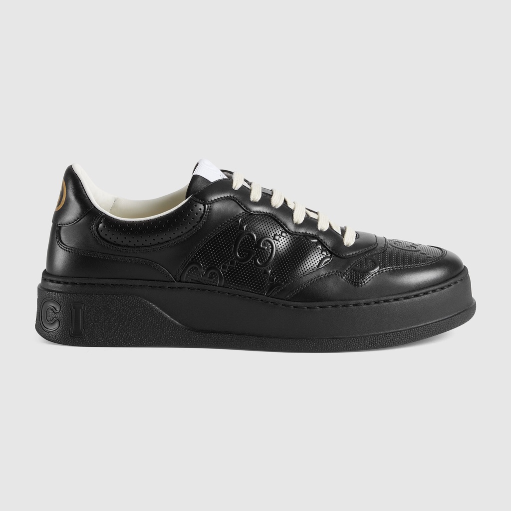 GG Men GG Embossed Leather Sneakers Black 100% Original